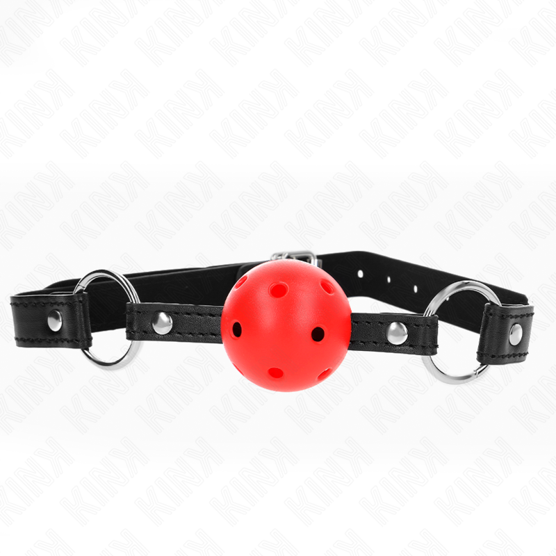 Imagen que nos facilita KINK COLLAR & GAG de su producto erótico KINK - MORDAZA DE BOLA 4.5 CM ROJA DURA HUECA MODELO 1 63.5 X 2 CM para nuestra categoría "BDSM & BONDAGE |Bondage|Mordazas".