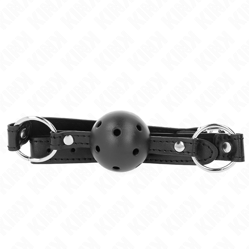 Imagen que nos facilita KINK COLLAR & GAG de su producto erótico KINK - MORDAZA DE BOLA 4.5 CM NEGRA DURA HUECA MODELO 1 63.5 X 2 CM para nuestra categoría "BDSM & BONDAGE |Bondage|Mordazas".