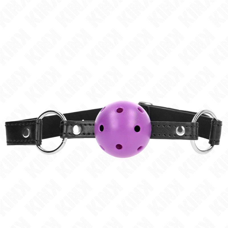 Imagen que nos facilita KINK COLLAR & GAG de su producto erótico KINK - MORDAZA DE BOLA 4.5 CM MORADO DURA HUECA 63.5 X 2 CM para nuestra categoría "BDSM & BONDAGE |Bondage|Mordazas".