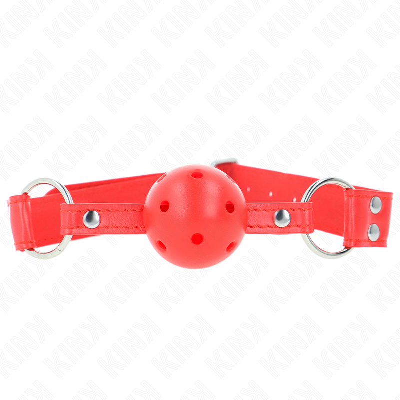 Imagen que nos facilita KINK COLLAR & GAG de su producto erótico KINK - MORDAZA DE BOLA 4.5 CM DURA HUECA ROJO COMPLETA 62 x 2 CM para nuestra categoría "BDSM & BONDAGE |Bondage|Mordazas".