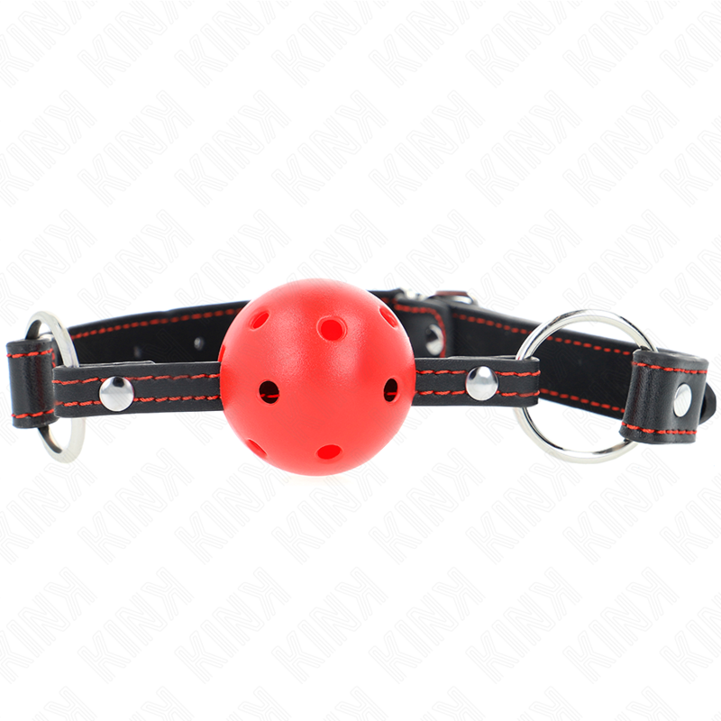 Imagen que nos facilita KINK COLLAR & GAG de su producto erótico KINK - MORDAZA DE BOLA 4.5 CM ROJA DURA HUECA MODELO 2 65 x 2.5 CM para nuestra categoría "BDSM & BONDAGE |Bondage|Mordazas".