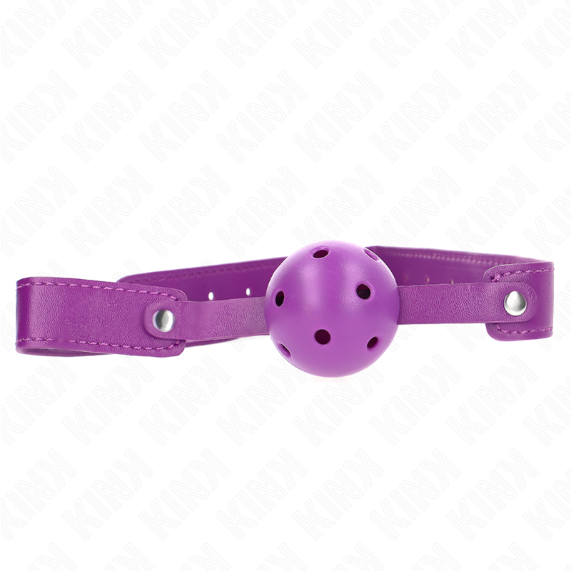 Imagen que nos facilita KINK COLLAR & GAG de su producto erótico KINK - MORDAZA DE BOLA 4.5 CM TRANSPIRABLE MORADO 65 x 2.5 CM para nuestra categoría "BDSM & BONDAGE |Bondage|Mordazas".