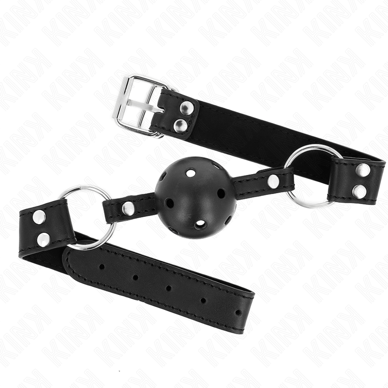 Imagen que nos facilita KINK COLLAR & GAG de su producto erótico KINK - MORDAZA DE BOLA 4 CM TRANSPIRABLE CON DOBLE REMACHE MODELO 1 NEGRO 62 x 2.5 CM AJUSTABLE 42-58 CM para nuestra categoría "BDSM & BONDAGE |Bondage|Mordazas".