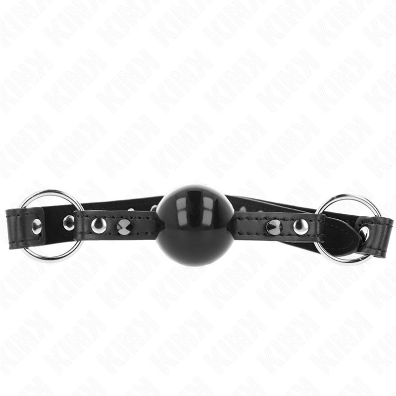 Imagen que nos facilita KINK COLLAR & GAG de su producto erótico KINK - MORDAZA DE BOLA 4 CM CON REMACHE DE PUNTA Y CIERRE A PRESIÓN 65 x 2 CM para nuestra categoría "BDSM & BONDAGE |Bondage|Mordazas".