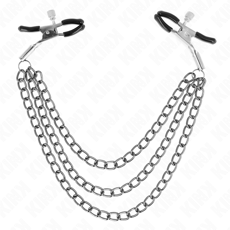 Imagen que nos facilita KINK NIPPLE GRIP de su producto erótico KINK - PINZAS PARA PEZONES CON TRIPLE CADENA NEGRO 20/23/28 CM para nuestra categoría "BDSM & BONDAGE |Artículos BDSM|Pinzas Pezones BDSM".