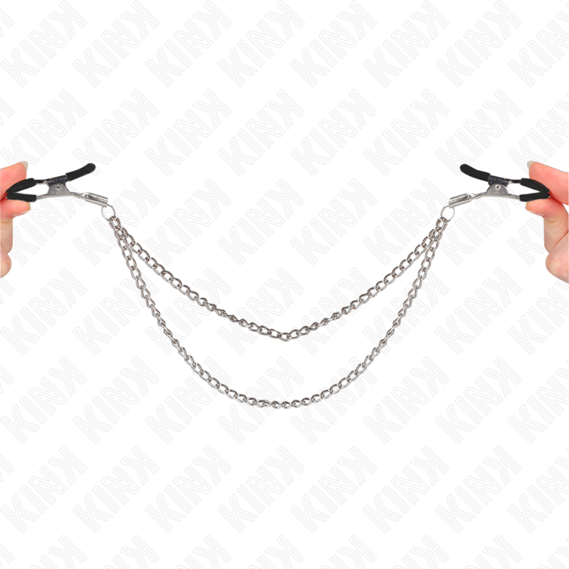 Imagen que nos facilita KINK NIPPLE GRIP de su producto erótico KINK - PINZAS PARA PEZONES CON DOBLE CADENA GRUESA PLATEADO 20/23 CM para nuestra categoría "BDSM & BONDAGE |Artículos BDSM|Pinzas Pezones BDSM".