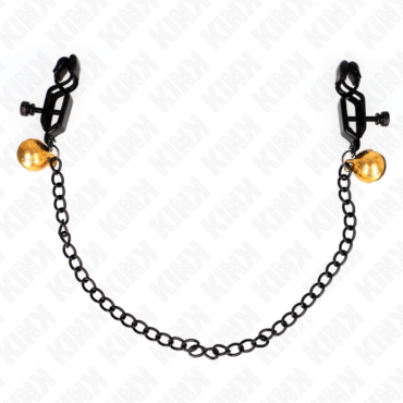 Imagen que nos facilita KINK NIPPLE GRIP de su producto erótico KINK - PINZAS PARA PEZONES PLANAS NEGRO CON CASCABEL Y CADENA PLATEADO 30 CM para nuestra categoría "BDSM & BONDAGE |Artículos BDSM|Pinzas Pezones BDSM".