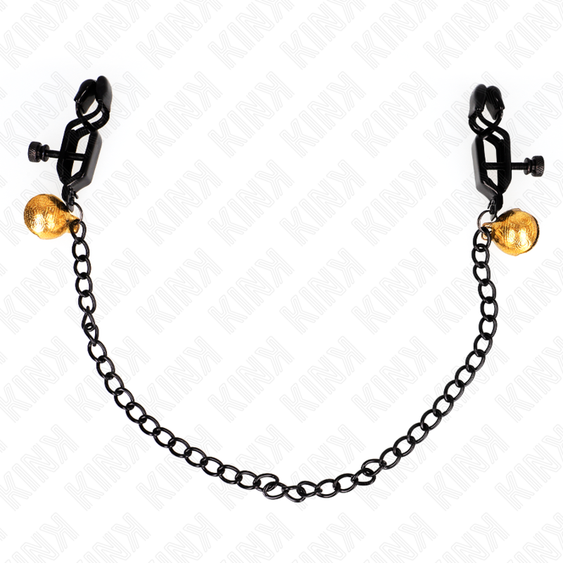 Imagen que nos facilita KINK NIPPLE GRIP de su producto erótico KINK - PINZAS PARA PEZONES PLANAS NEGRO CON CASCABEL Y CADENA PLATEADO 30 CM para nuestra categoría "BDSM & BONDAGE |Artículos BDSM|Pinzas Pezones BDSM".