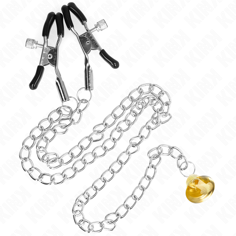 Imagen que nos facilita KINK NIPPLE GRIP de su producto erótico KINK - PINZAS PARA PEZONES CON CAMPANA CASCABEL DORADO Y CADENA 30 CM para nuestra categoría "BDSM & BONDAGE |Artículos BDSM|Pinzas Pezones BDSM".