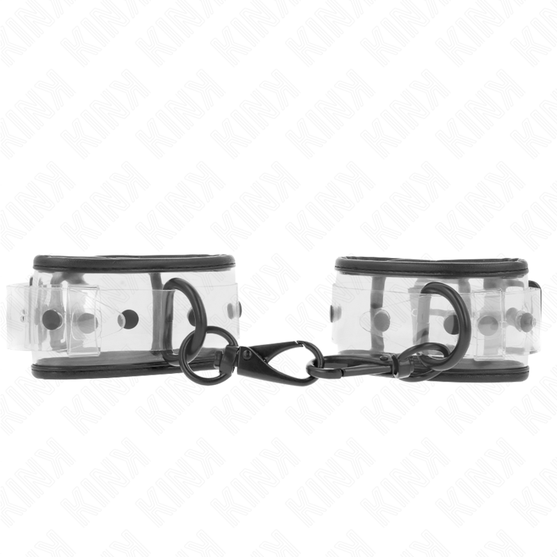 Imagen que nos facilita KINK WRIST RESTRAINT de su producto erótico KINK - MUÑEQUERAS TRANSPARENTES AJUSTABLE 18-30 CM X 5.5 CM para nuestra categoría "BDSM & BONDAGE |Bondage|Esposas de fijación".