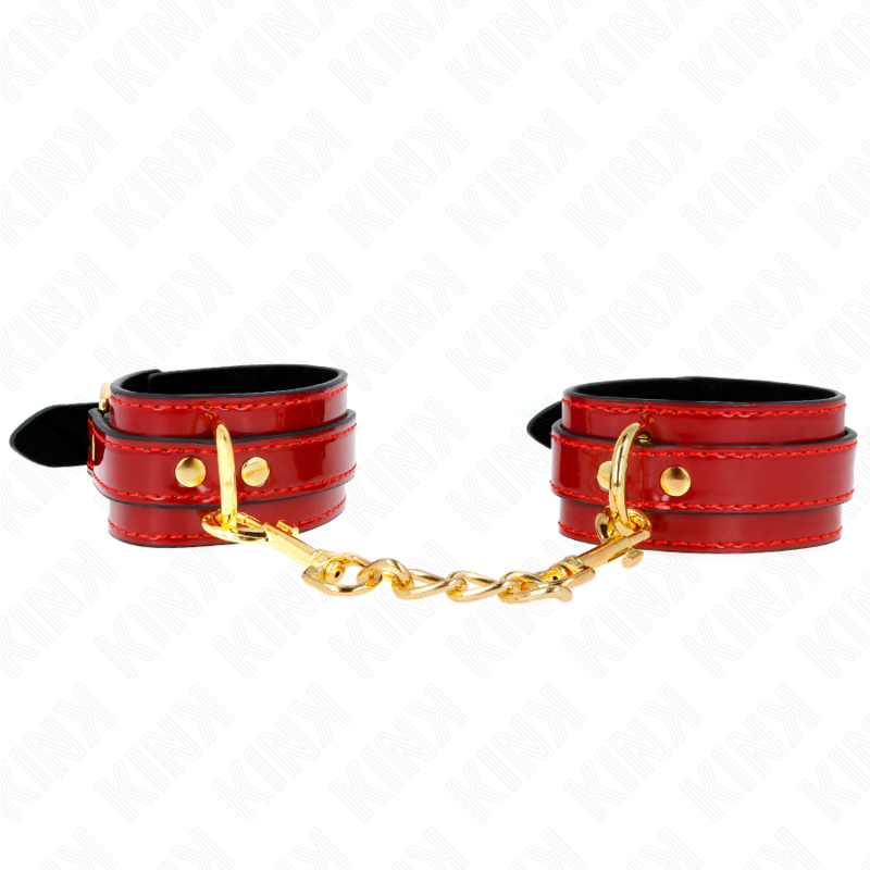 Imagen que nos facilita KINK WRIST RESTRAINT de su producto erótico KINK - MUÑEQUERAS JOANNA ANGEL ROJO AJUSTABLE CON CADENA DORADO 16.5-26 CM X 4 CM para nuestra categoría "BDSM & BONDAGE |Bondage|Esposas de fijación".