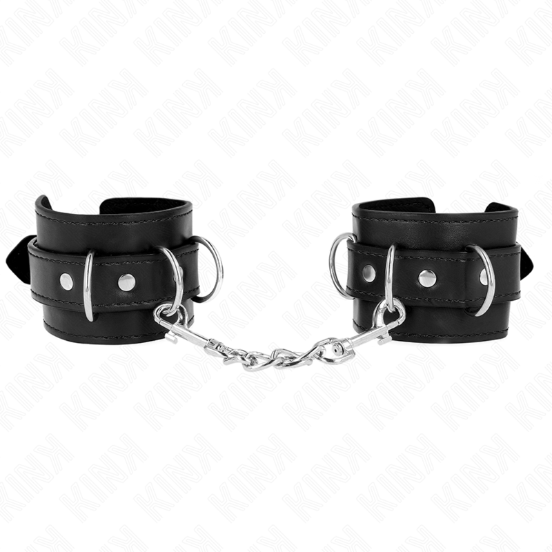 Imagen que nos facilita KINK WRIST RESTRAINT de su producto erótico KINK - MUÑEQUERAS CON 3 ANILLAS EN D AJUSTABLE NEGRO 17.5-25 CM X 6 CM para nuestra categoría "BDSM & BONDAGE |Bondage|Esposas de fijación".