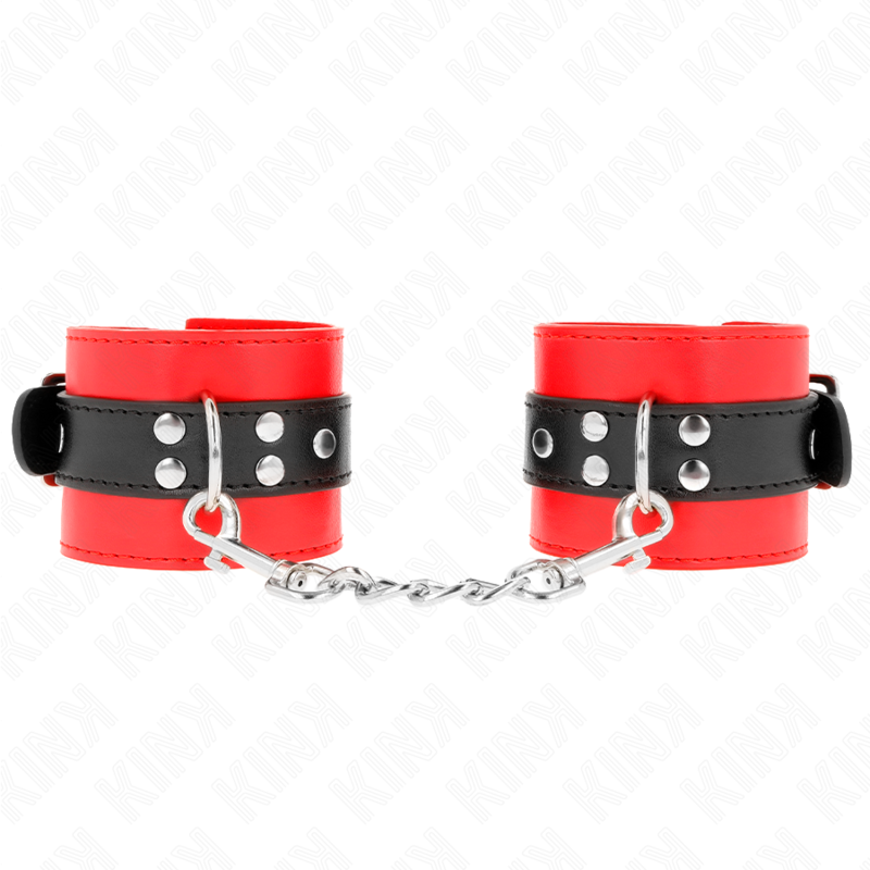 Imagen que nos facilita KINK WRIST RESTRAINT de su producto erótico KINK - MUÑEQUERAS ROJO CON CORREA NEGRO AJUSTABLE 17-28 CM X 6 CM para nuestra categoría "BDSM & BONDAGE |Bondage|Esposas de fijación".