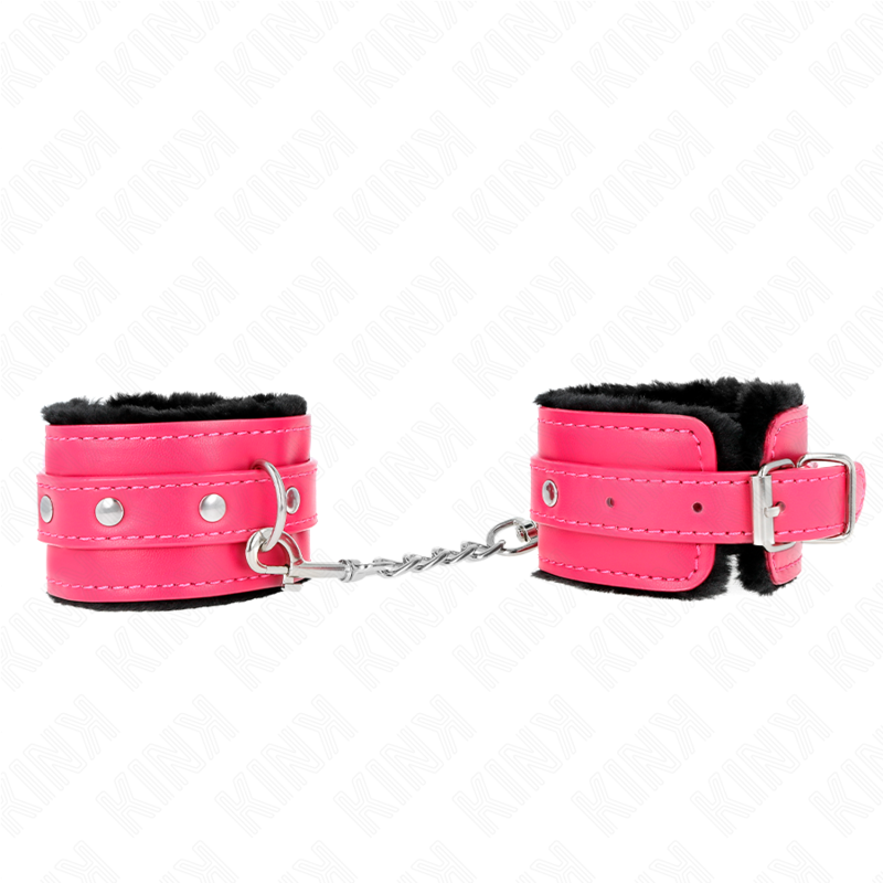 Imagen que nos facilita KINK WRIST RESTRAINT de su producto erótico KINK - MUÑEQUERAS FORRADAS PREMIUM NEGRO CON CORREA FUCSIA AJUSTABLE 17-29 CM X 6 CM para nuestra categoría "BDSM & BONDAGE |Bondage|Esposas de fijación".