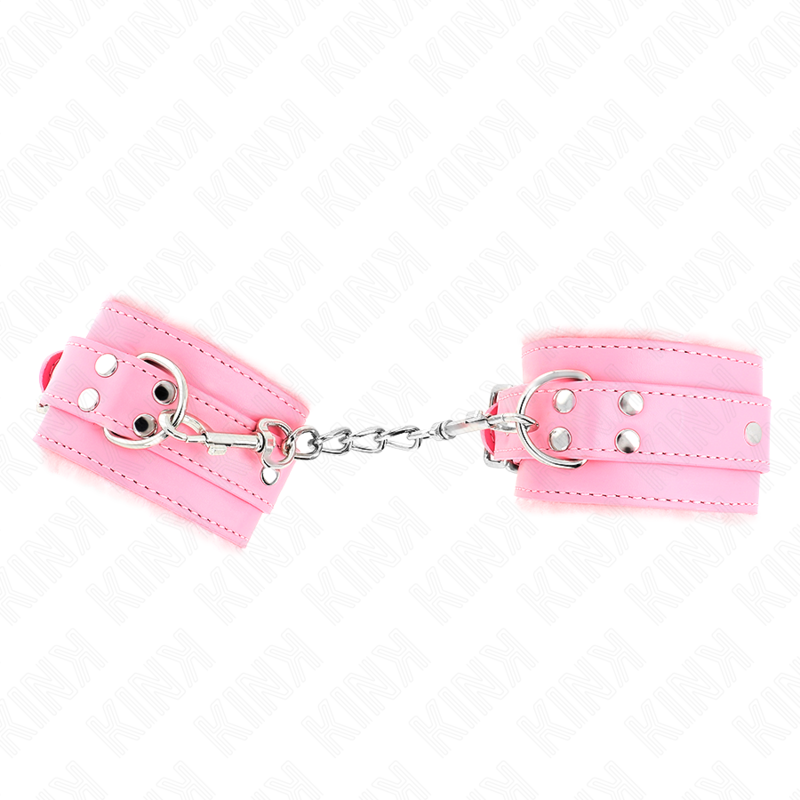 Imagen que nos facilita KINK WRIST RESTRAINT de su producto erótico KINK - MUÑEQUERAS FORRADAS ROSA CON CORREA ROSA AJUSTABLE 20-29 CM X 5.5 CM para nuestra categoría "BDSM & BONDAGE |Bondage|Esposas de fijación".