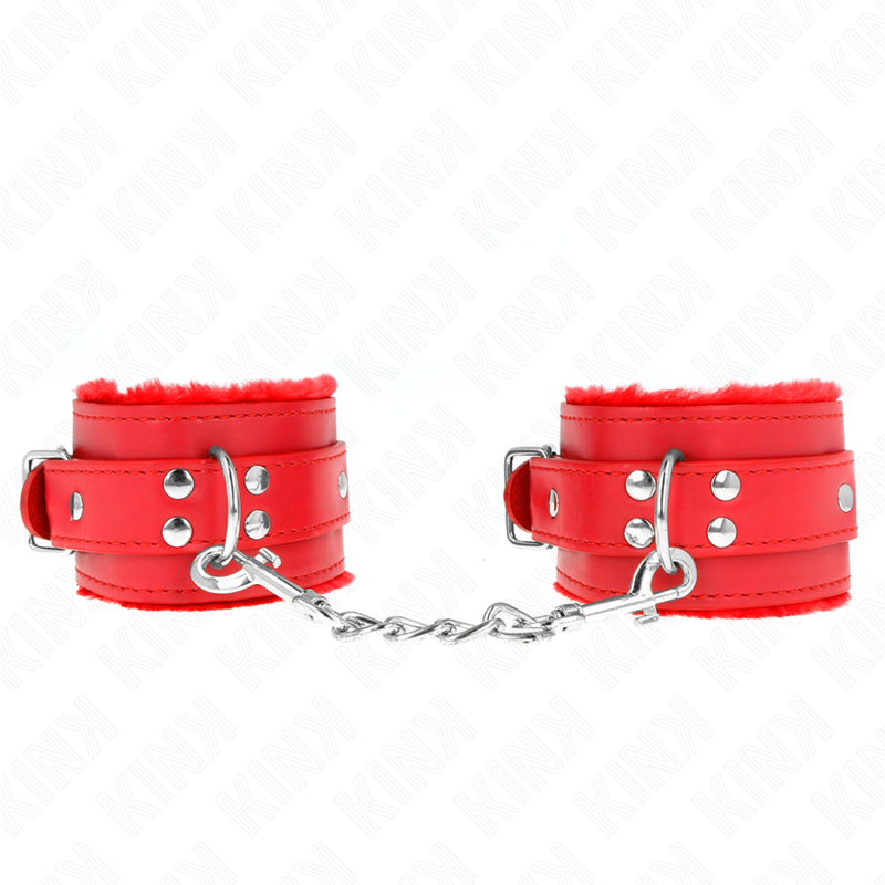 Imagen que nos facilita KINK WRIST RESTRAINT de su producto erótico KINK - MUÑEQUERAS FORRADAS ROJO CON CORREA ROJO AJUSTABLE 20-29 CM X 5.5 CM para nuestra categoría "BDSM & BONDAGE |Bondage|Esposas de fijación".