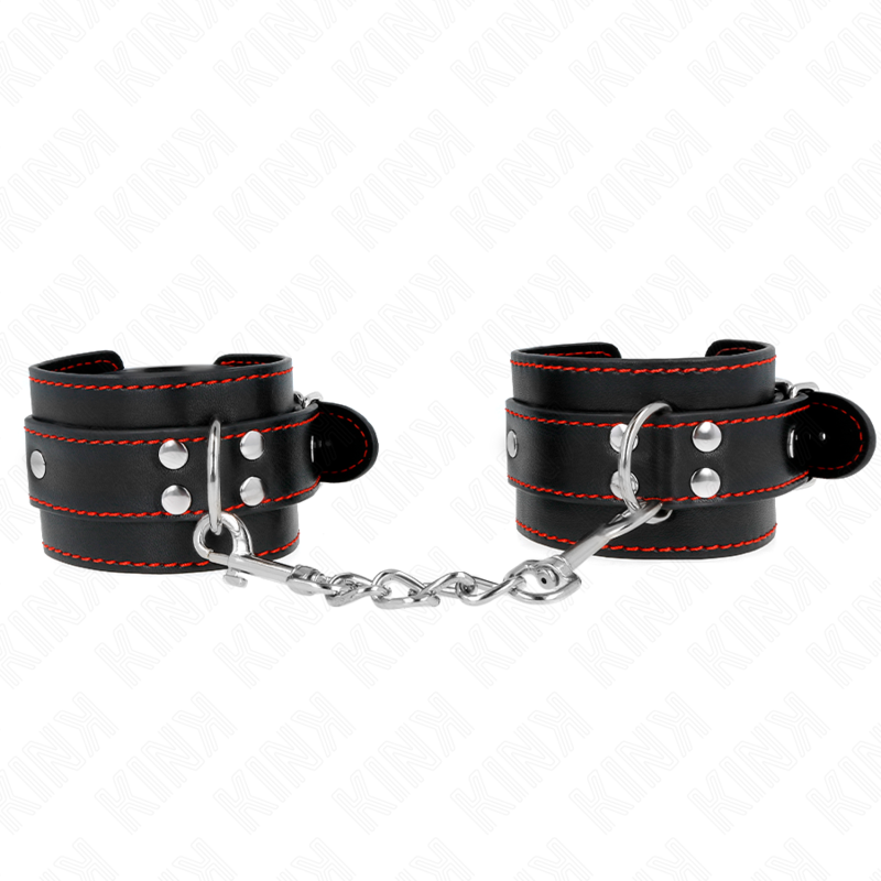 Imagen que nos facilita KINK WRIST RESTRAINT de su producto erótico KINK - MUÑEQUERAS NEGRO CON DETALLES EN ROJO AJUSTABLE 20-28 CM X 5.5 CM para nuestra categoría "BDSM & BONDAGE |Bondage|Esposas de fijación".