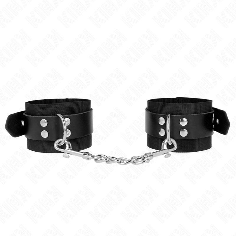 Imagen que nos facilita KINK WRIST RESTRAINT de su producto erótico KINK - MUÑEQUERAS DE NYLON NEGRO CON CORREA CUERO NEGRO AJUSTABLE 19-29 CM X 5.1 CM para nuestra categoría "BDSM & BONDAGE |Bondage|Esposas de fijación".