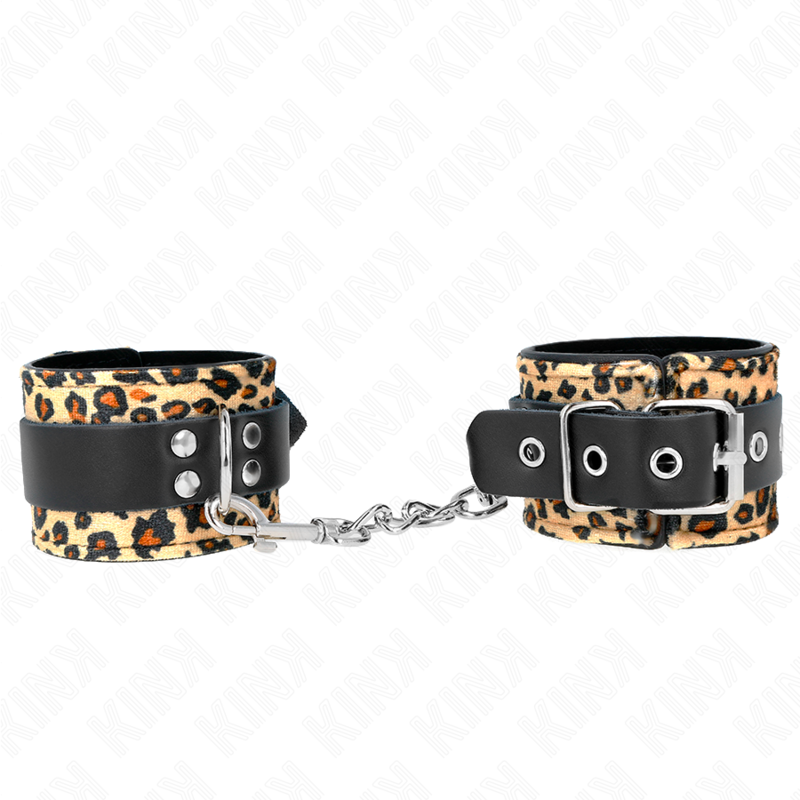 Imagen que nos facilita KINK WRIST RESTRAINT de su producto erótico KINK - MUÑEQUERAS DE CUERO ESTILO LEOPARDO AJUSTABLE 18-29 CM X 5.5 CM para nuestra categoría "BDSM & BONDAGE |Bondage|Esposas de fijación".