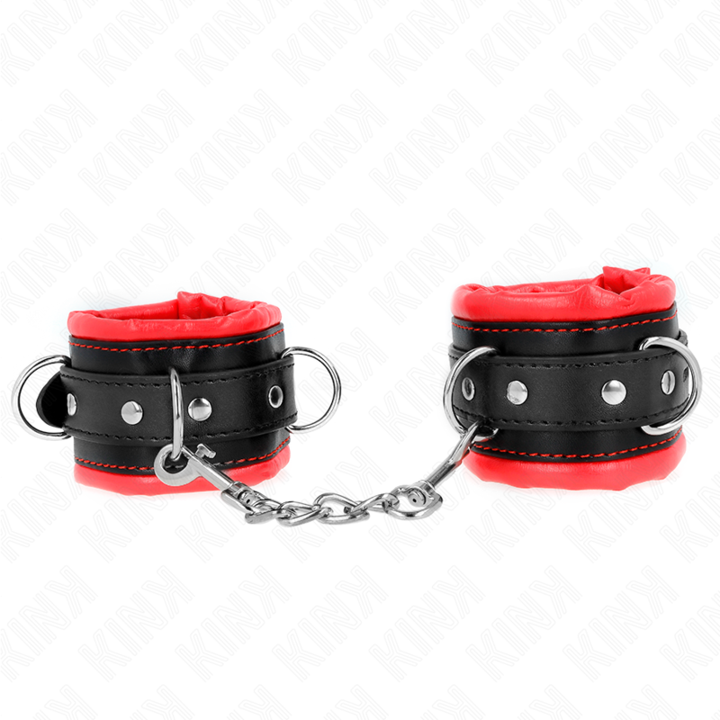 Imagen que nos facilita KINK WRIST RESTRAINT de su producto erótico KINK - MUÑEQUERAS ESTILO HEAVY FORRO ROJO AJUSTABLE 20-30 CM X 6 CM para nuestra categoría "BDSM & BONDAGE |Bondage|Esposas de fijación".