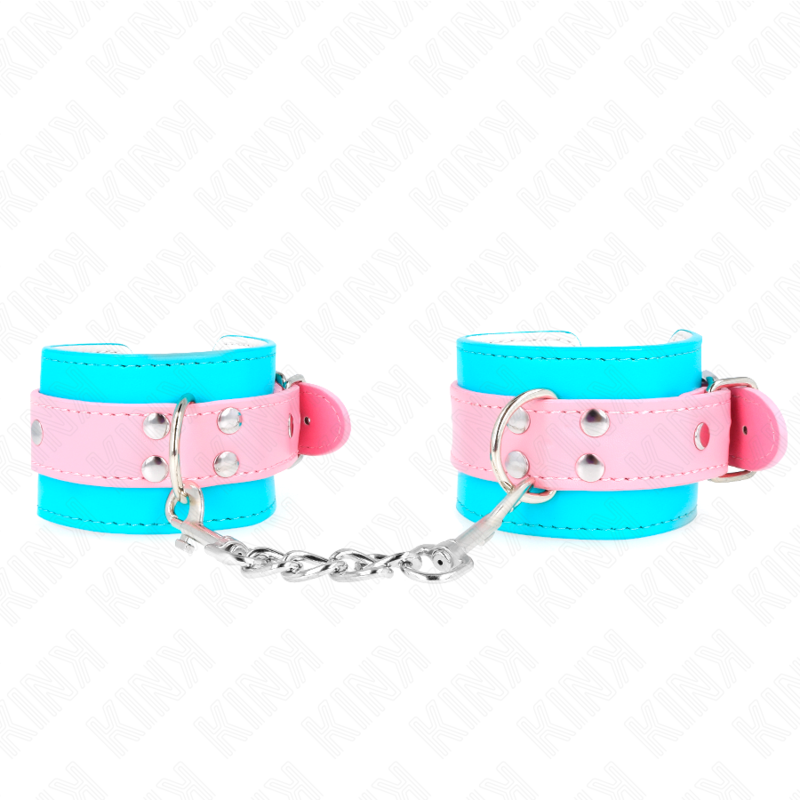 Imagen que nos facilita KINK WRIST RESTRAINT de su producto erótico KINK - MUÑEQUERAS CHIC AZUL / ROSA AJUSTABLE 16-28 CM X 5 CM para nuestra categoría "BDSM & BONDAGE |Bondage|Esposas de fijación".