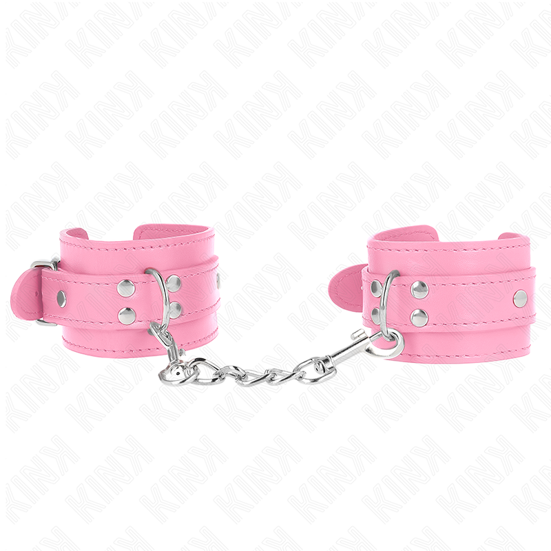 Imagen que nos facilita KINK WRIST RESTRAINT de su producto erótico KINK - MUÑEQUERAS SENCILLAS ROSA AJUSTABLE 20-23 CM X 5.5 CM para nuestra categoría "BDSM & BONDAGE |Bondage|Esposas de fijación".