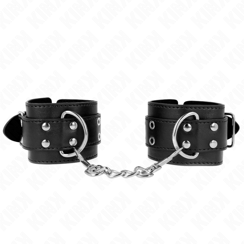 Imagen que nos facilita KINK WRIST RESTRAINT de su producto erótico KINK - MUÑEQUERAS CON DOBLE LÍNEA DE TACHUELAS NEGRO AUSTABLE 19-26 CM para nuestra categoría "BDSM & BONDAGE |Bondage|Esposas de fijación".