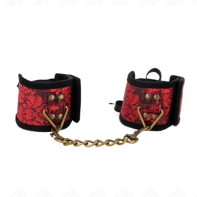 Imagen que nos facilita KINK WRIST RESTRAINT de su producto erótico KINK - MUÑEQUERAS DISEÑO ESCÁNDALO ROJO-NEGRO DETALLE LAZO 24.5 CM X 6.5 CM para nuestra categoría "BDSM & BONDAGE |Bondage|Esposas de fijación".