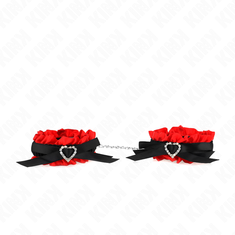 Imagen que nos facilita KINK WRIST RESTRAINT de su producto erótico KINK - MUÑEQUERAS ELÁSTICAS DE ENCAJE CON DETALLE CORAZÓN ROJO AJUSTABLE 22-35 CM para nuestra categoría "BDSM & BONDAGE |Bondage|Esposas de fijación".