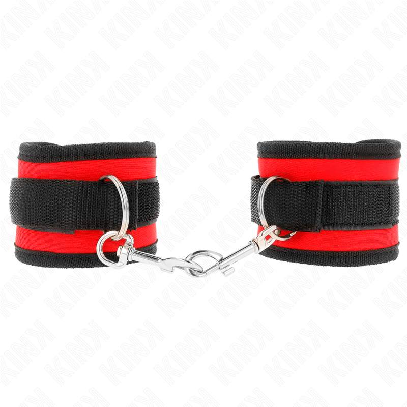 Imagen que nos facilita KINK WRIST RESTRAINT de su producto erótico KINK - MUÑEQUERAS NYLON ROJO-NEGRO MODELO 2 AJUSTABLE 18-35 CM X 6 CM para nuestra categoría "BDSM & BONDAGE |Bondage|Esposas de fijación".