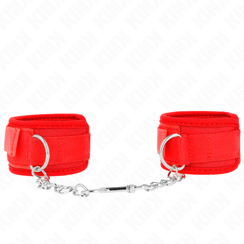 Imagen que nos facilita KINK WRIST RESTRAINT de su producto erótico KINK - MUÑEQUERAS NEOPRENO ROJO 42 X 5 CM para nuestra categoría "BDSM & BONDAGE |Bondage|Esposas de fijación".