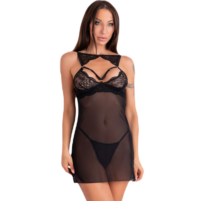 Imagen que nos facilita LIVCO CORSETTI SETS de su producto erótico LIVCO CORSETTI FASHION - KROLINA LC 90734 CHEMISE + TANGA NEGRO S/M para nuestra categoría "MODA & LENCERÍA|Lencería Mujer|Lencería Picante|Conjunto de lencería sexy".