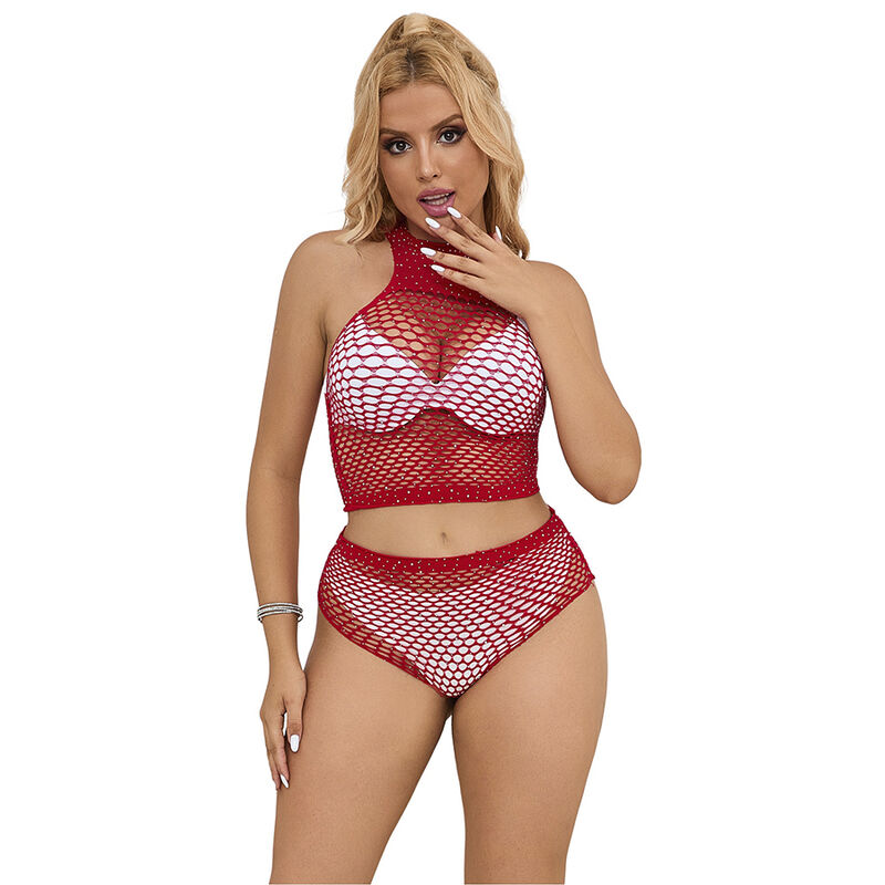 Imagen que nos facilita SUBBLIME SETS de su producto erótico SUBBLIME - 952402 SET DE REJILLA CON BRILLANTES ROJO TALLA ÚNICA para nuestra categoría "MODA & LENCERÍA|Lencería Mujer|Lencería Sexy|Top y parte inferior".