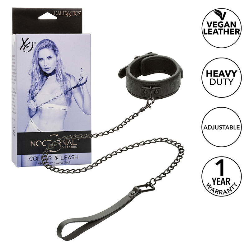 Imagen que nos facilita CALEXOTICS de su producto erótico CALEXOTICS - NOCTURNAL COLLAR Y CORREA CUERO AJUSTABLE NEGRO para nuestra categoría "BDSM & BONDAGE |Bondage|Collares".