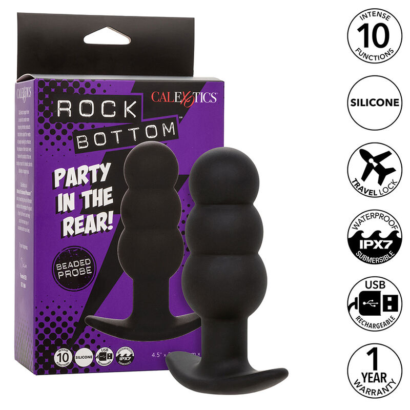 Imagen que nos facilita CALEXOTICS de su producto erótico CALEXOTICS - ROCK BOTTOM PLUG ANAL CON CUENTAS 10 VIBRACIONES SILICONA NEGRO para nuestra categoría "JUGUETES BIENESTAR |Anal|Plugs Anales".