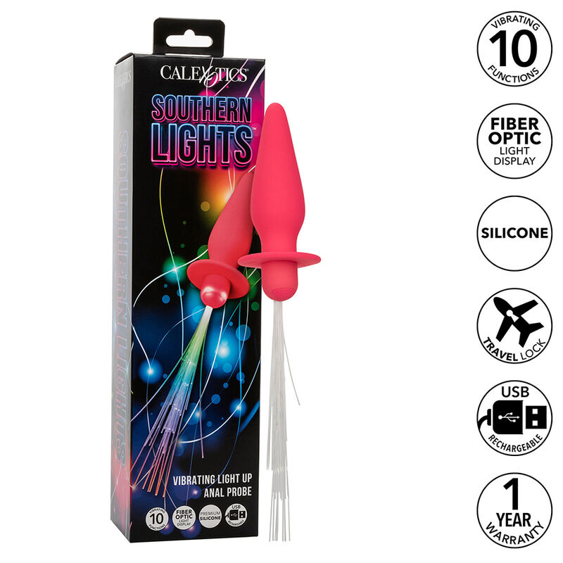 Imagen que nos facilita CALEXOTICS de su producto erótico CALEXOTICS - SOUTHERN LIGHTS LIGHT UP PLUG ANAL CON LUCES 10 VIBRACIONES SILICONA ROSA para nuestra categoría "JUGUETES BIENESTAR |Anal|Plugs Anales".