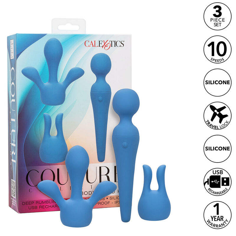 Imagen que nos facilita CALEXOTICS de su producto erótico CALEXOTICS - COUTURE KIT VIBRADOR WAND 10 VIBRACIONES AZUL para nuestra categoría "JUGUETES BIENESTAR |Vibradores|Vibrador WAND".