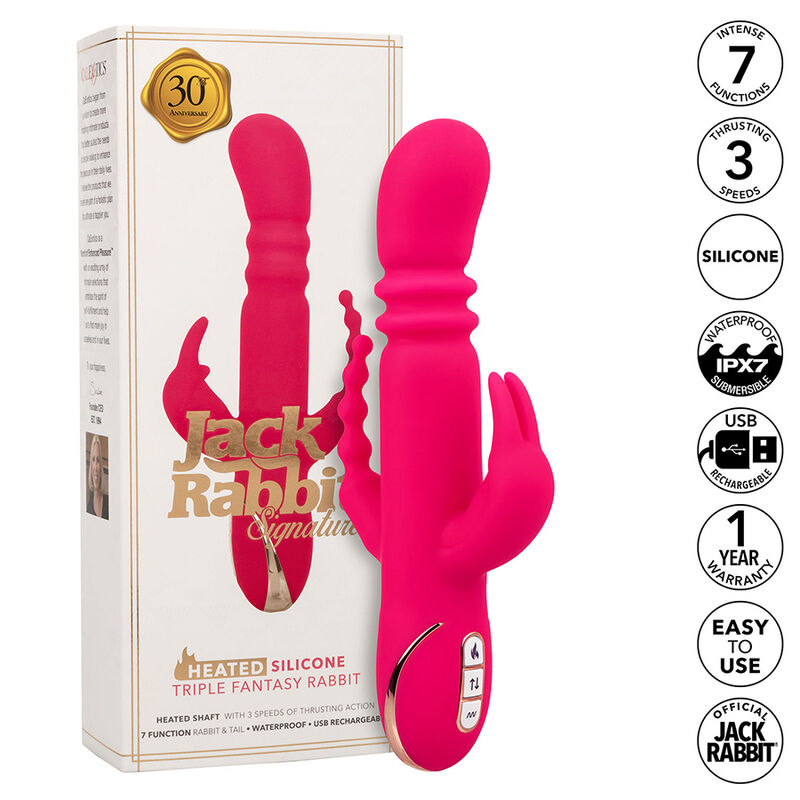 Imagen que nos facilita CALEXOTICS de su producto erótico CALEXOTICS - JACK FANTASY TRIPLE VIBRADOR CALENTABLE RABBIT ROSA para nuestra categoría "JUGUETES BIENESTAR |Vibradores|Vibradores Rabbit".