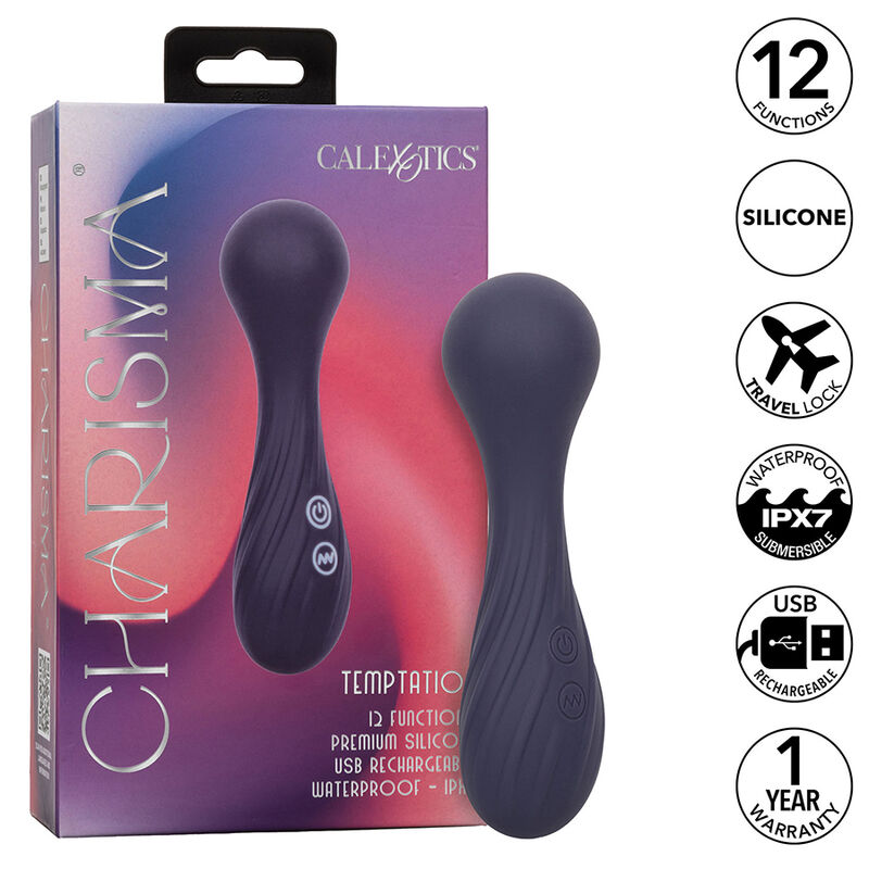 Imagen que nos facilita CALEXOTICS de su producto erótico CALEXOTICS - CHARISMA TEMPTATION MASAJEADOR 12 FUNCIONES MORADO para nuestra categoría "JUGUETES BIENESTAR |Vibradores|Vibrador WAND".