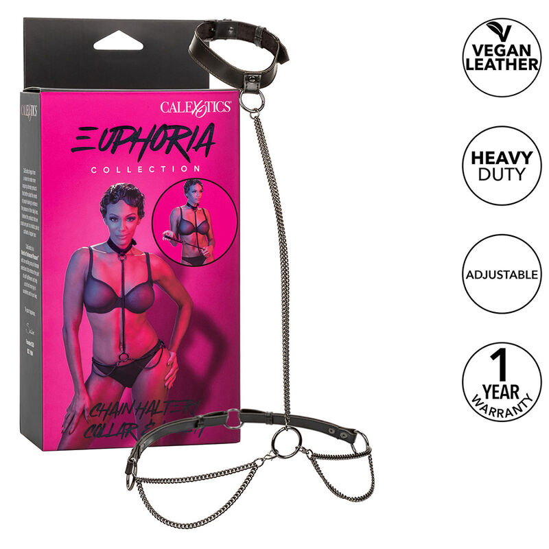 Imagen que nos facilita CALEXOTICS de su producto erótico CALEXOTICS - EUPHORIA COLLAR HALTER Y CORREA CON CADENA para nuestra categoría "BDSM & BONDAGE |Bondage|Collares".