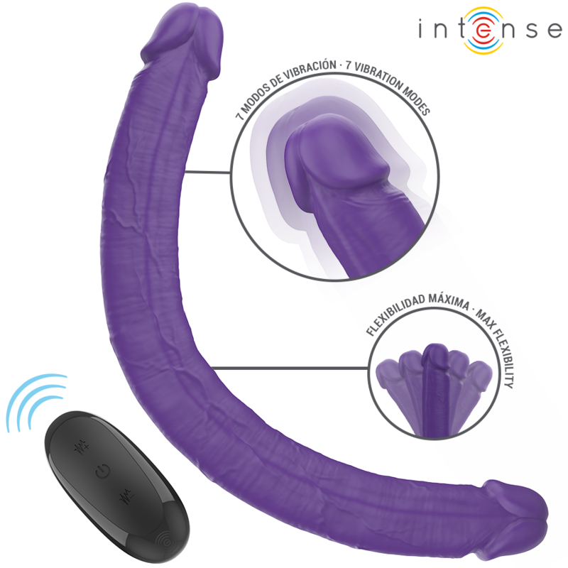 Imagen que nos facilita INTENSE FUN de su producto erótico INTENSE - GUNTER DILDO DOBLE VIBRADOR 40 CM MORADO CONTROL REMOTO para nuestra categoría "JUGUETES BIENESTAR |Dildos sin Vibración|Penes dobles".