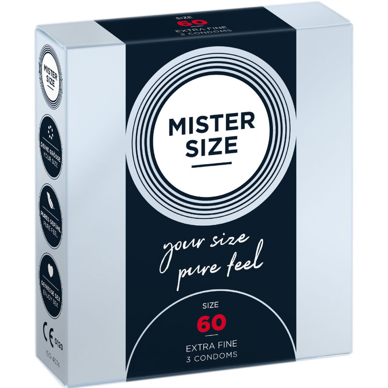 Imagen que nos facilita MISTER SIZE de su producto erótico MISTER SIZE - PRESERVATIVOS TALLA XL 60 MM (3 UNIDADES) para nuestra categoría "PRESERVATIVOS |Todos los tamaños de cajas|Cajas de 3".