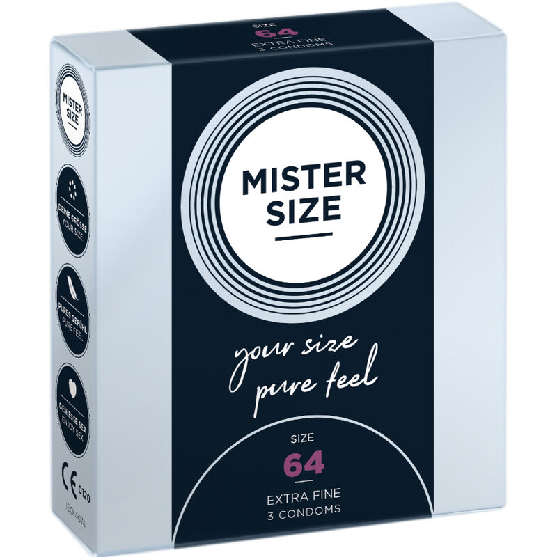 Imagen que nos facilita MISTER SIZE de su producto erótico MISTER SIZE - PRESERVATIVOS TALLA XXL 64 MM (3 UNIDADES) para nuestra categoría "PRESERVATIVOS |Todos los tamaños de cajas|Cajas de 3".