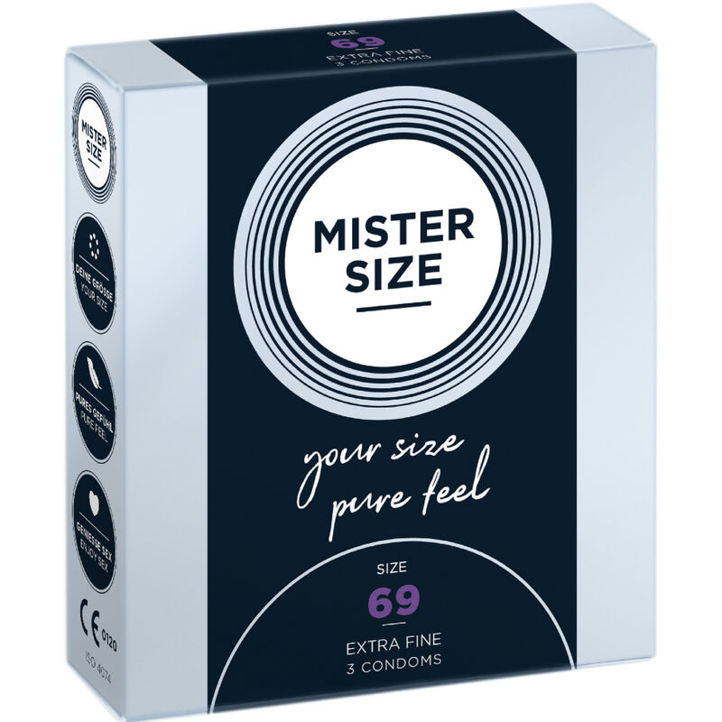 Imagen que nos facilita MISTER SIZE de su producto erótico MISTER SIZE - PRESERVATIVOS TALLA XXXL 69 MM (3 UNIDADES) para nuestra categoría "PRESERVATIVOS |Todos los tamaños de cajas|Cajas de 3".