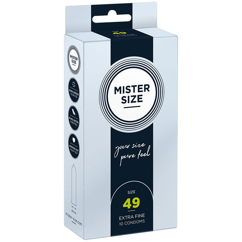 Imagen que nos facilita MISTER SIZE de su producto erótico MISTER SIZE - PRESERVATIVOS TALLA S 49 MM (10 UNIDADES) para nuestra categoría "PRESERVATIVOS |Todos los tamaños de cajas|Cajas de 4 a 24".