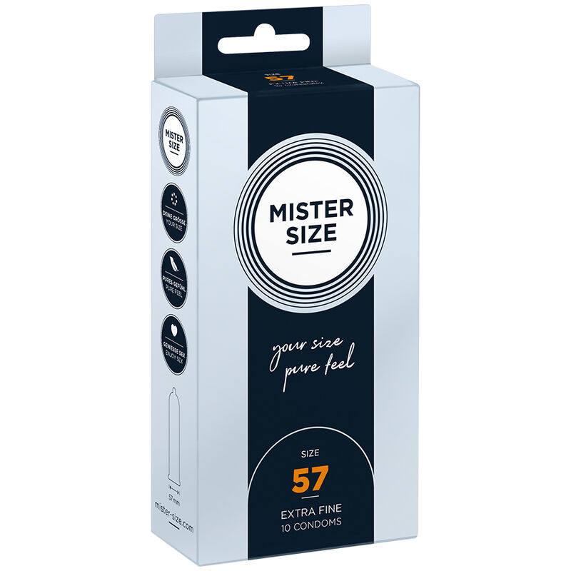 Imagen que nos facilita MISTER SIZE de su producto erótico MISTER SIZE - PRESERVATIVOS TALLA L 57 MM (10 UNIDADES) para nuestra categoría "PRESERVATIVOS |Todos los tamaños de cajas|Cajas de 4 a 24".