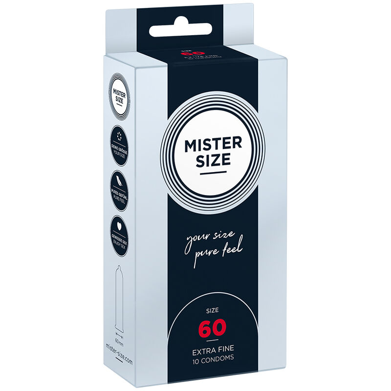 Imagen que nos facilita MISTER SIZE de su producto erótico MISTER SIZE - PRESERVATIVOS TALLA XL 60 MM (10 UNIDADES) para nuestra categoría "PRESERVATIVOS |Todos los tamaños de cajas|Cajas de 4 a 24".