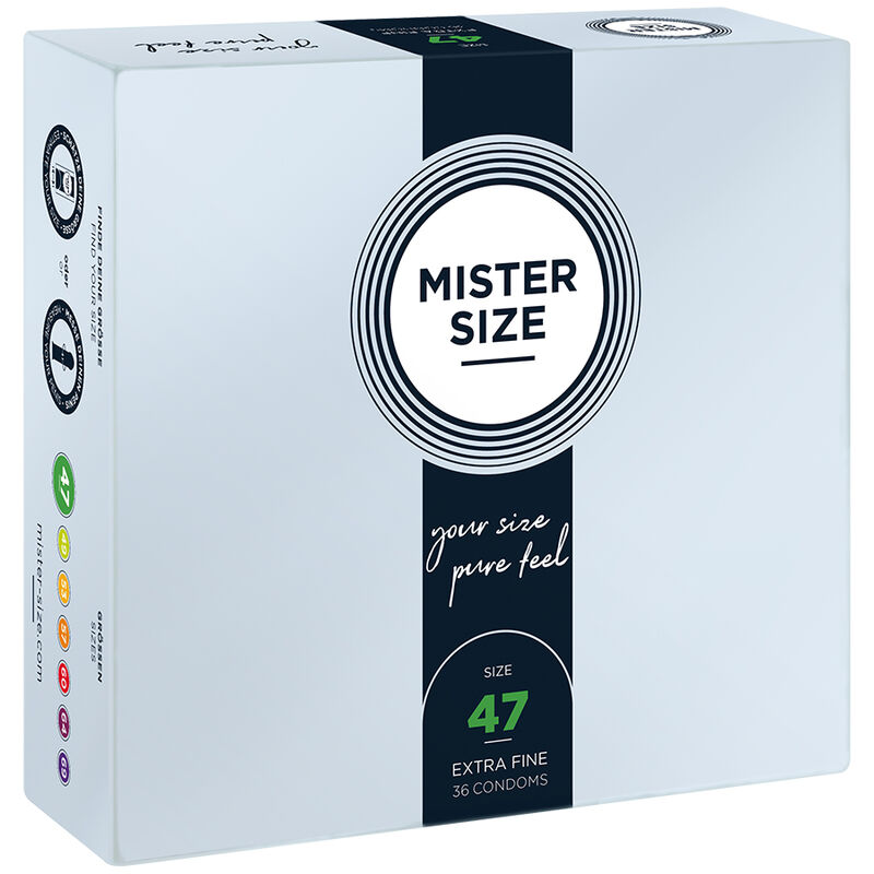 Imagen que nos facilita MISTER SIZE de su producto erótico MISTER SIZE - PRESERVATIVOS TALLA XS 47 MM (36 UNIDADES) para nuestra categoría "PRESERVATIVOS |Todos los tamaños de cajas|Cajas de 30 a 288".