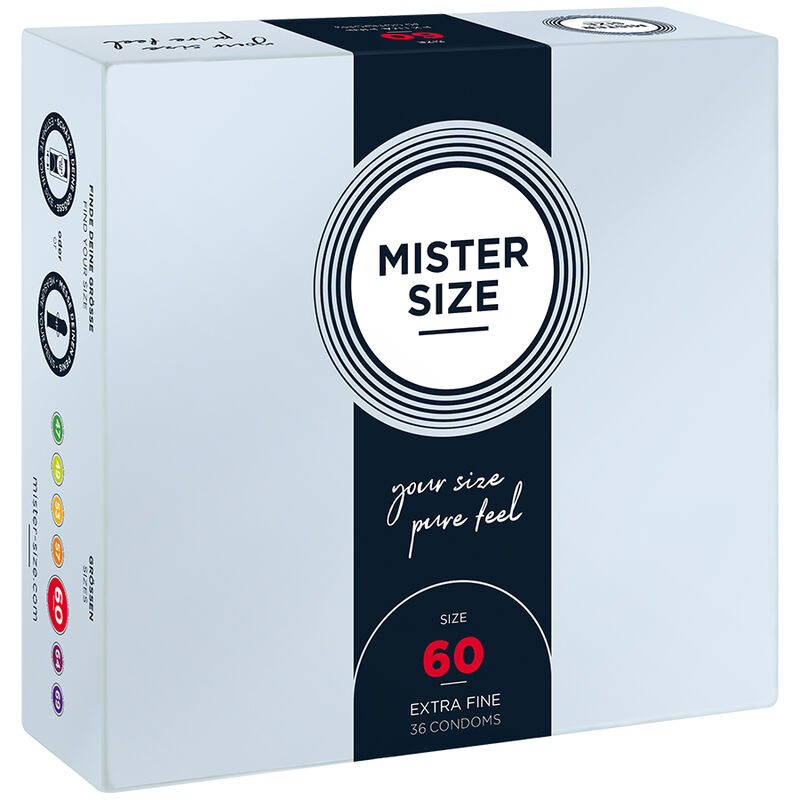 Imagen que nos facilita MISTER SIZE de su producto erótico MISTER SIZE - PRESERVATIVOS TALLA XL 60 MM (36 UNIDADES) para nuestra categoría "PRESERVATIVOS |Todos los tamaños de cajas|Cajas de 30 a 288".