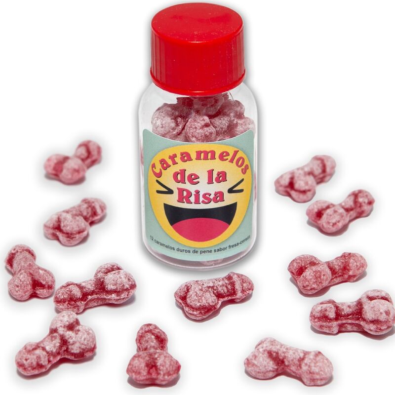 Imagen que nos facilita DIABLO PICANTE de su producto erótico DIABLO PICANTE - 12 CARAMELOS DE LA RISA FORMA PENE FRESA/CEREZA para nuestra categoría "ARTÍCULOS VARIOS|Articulos divertidos|Juegos Despedidas".